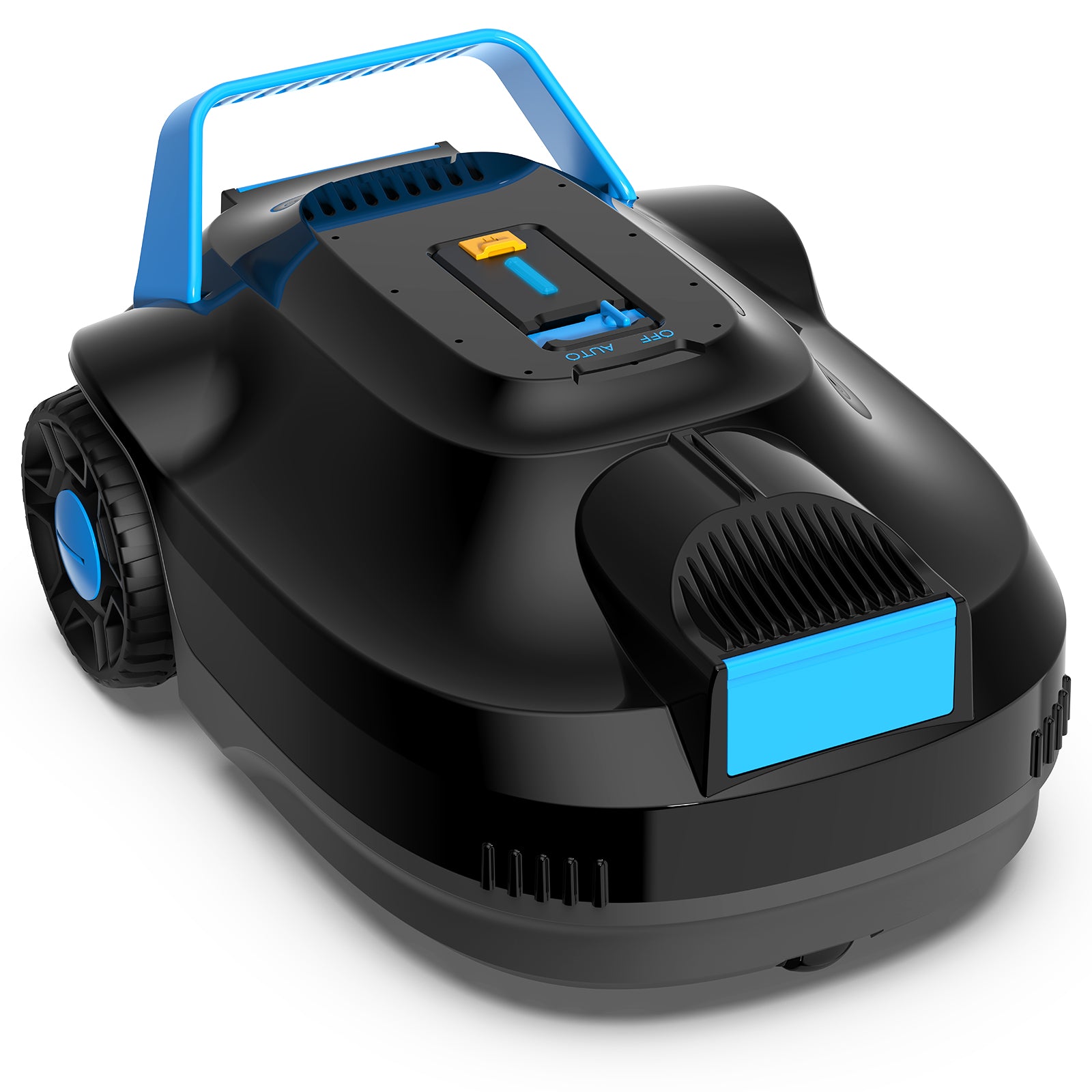 Vue rapprochée du robot nettoyeur de piscine AIRROBO CP02 avec double brosse de nettoyage.