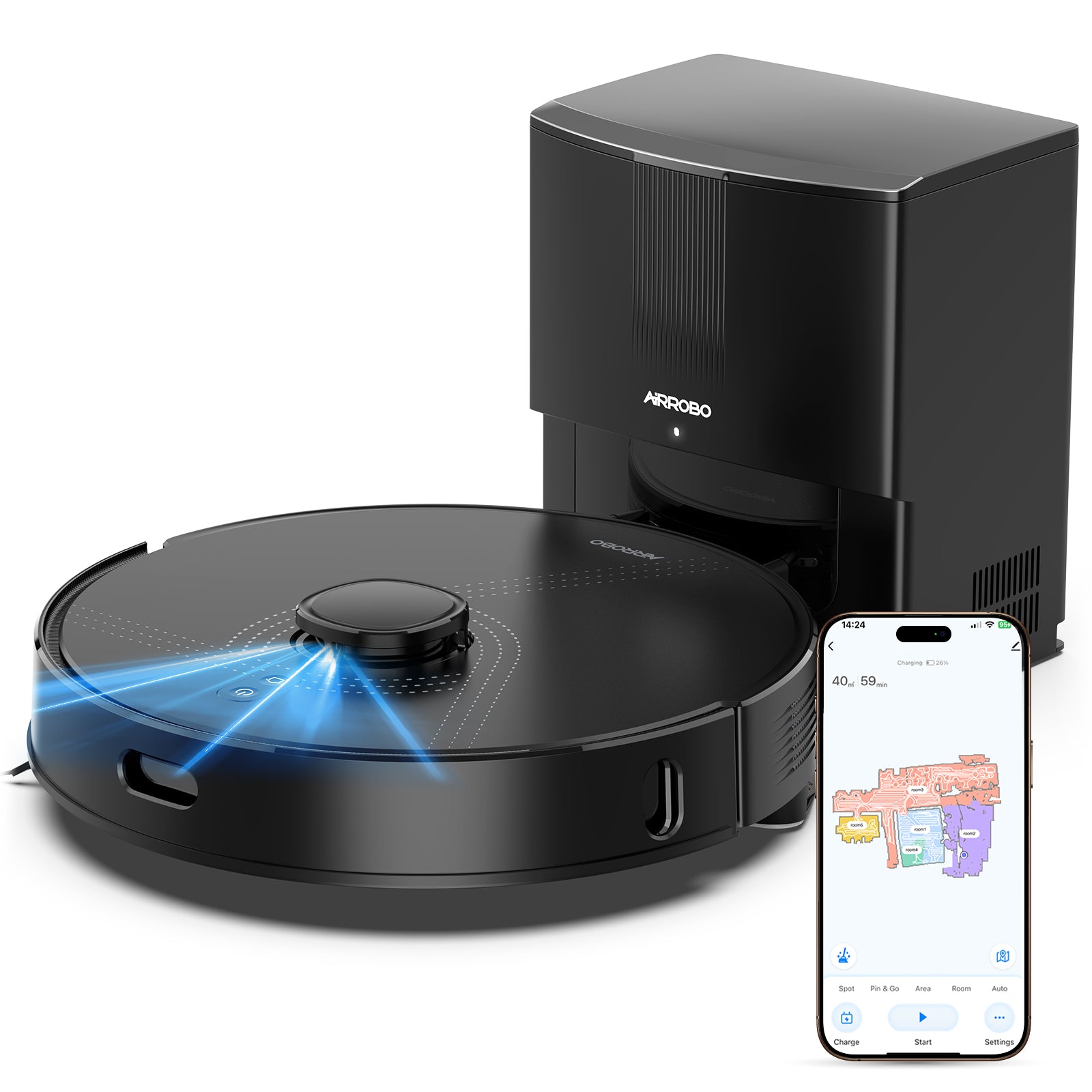 AIRROBO Q20+ avec navigation laser LDS, station et application