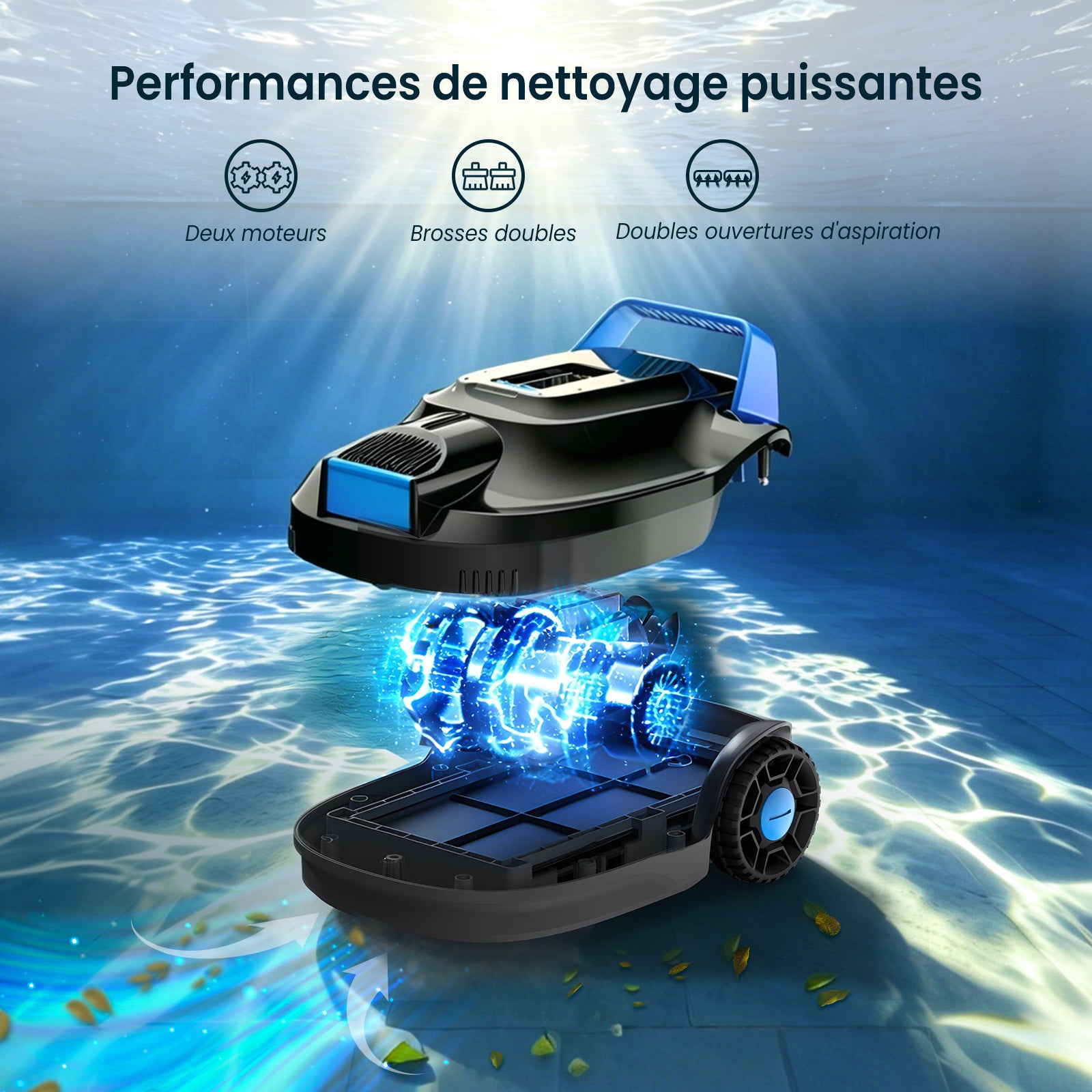 Grand panier filtre de 1,3 L du robot de piscine AIRROBO CP02 retenant les fines particules.