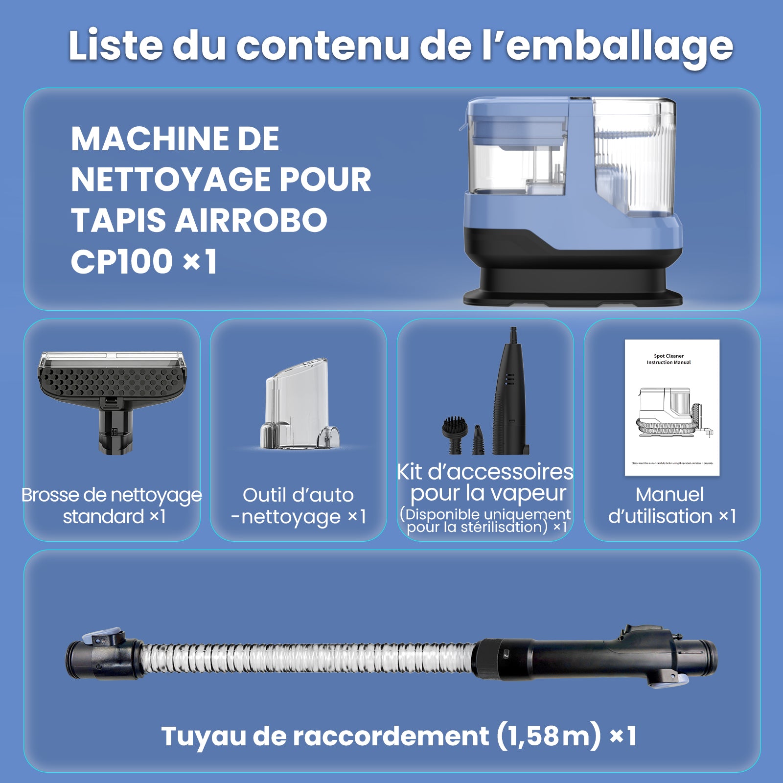 AIRROBO CP100 Nettoyeur de taches tout-en-un avec stérilisation à la vapeur