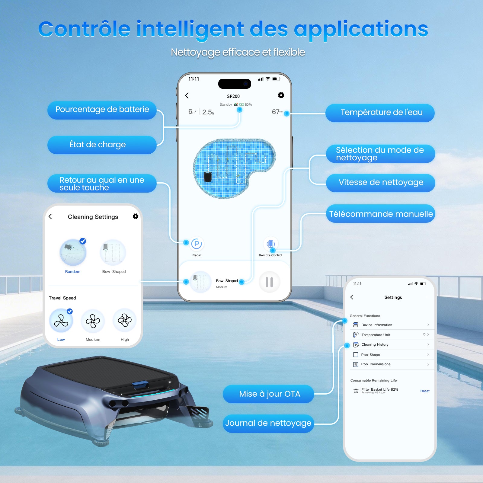 AIRROBO SP200 Nettoyeur de surface de piscine robotisé 4‑en‑1 automatique à énergie solaire